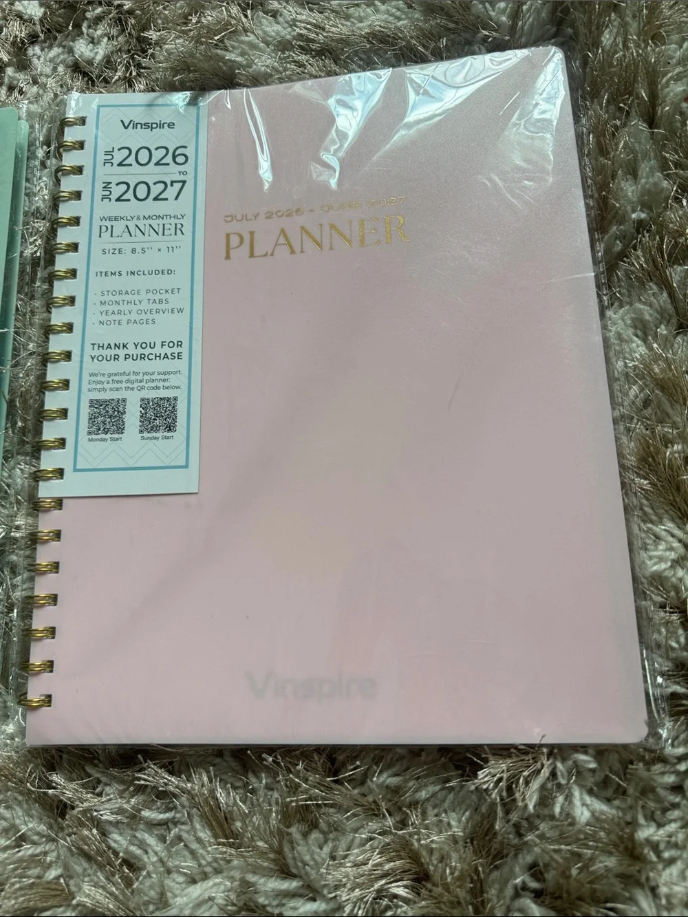 Undated 2026-2027 Pink Weekly Monthly Planner with Inner Pocket